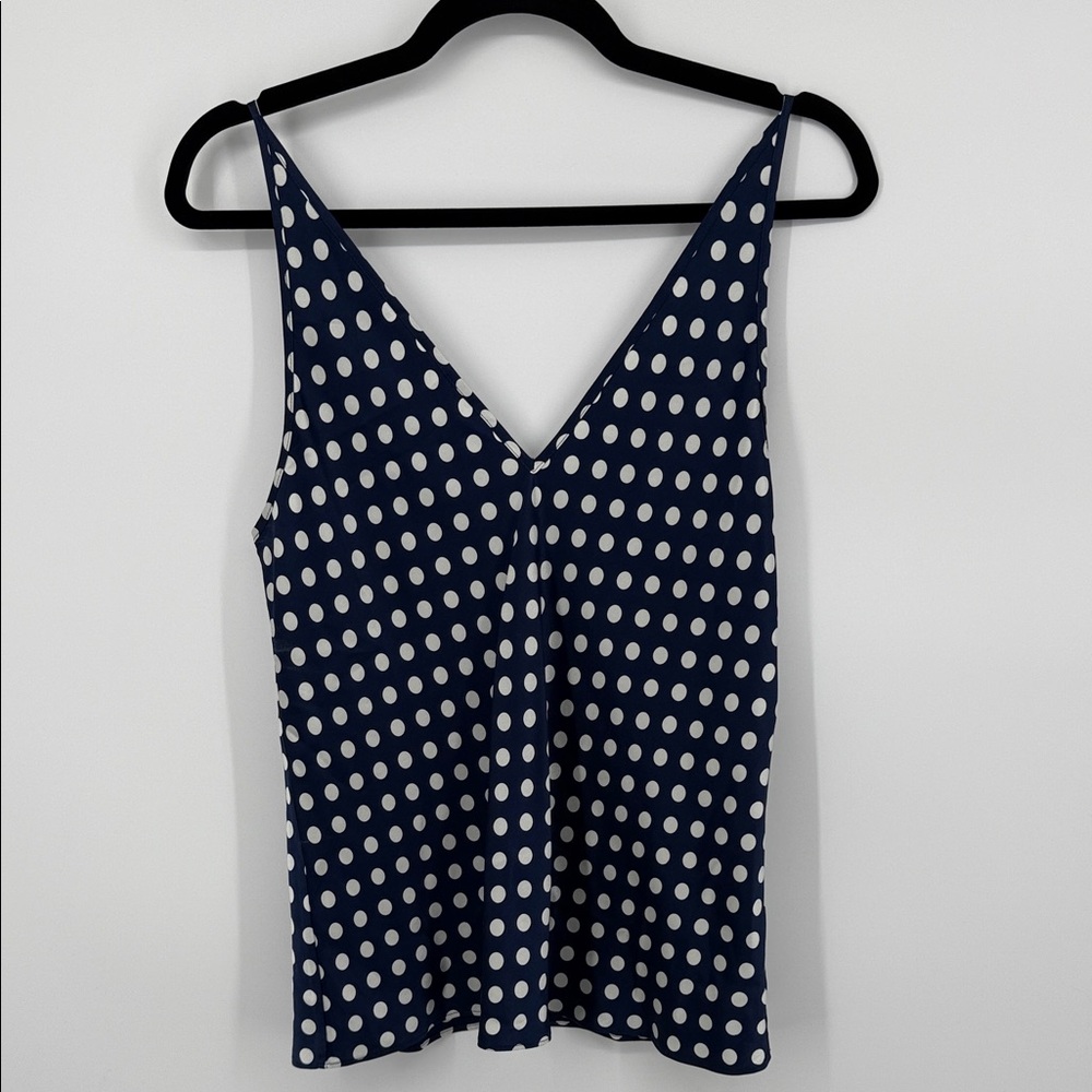 J. Crew Navy and White Polka Dot 100% Silk Camisole Size Small